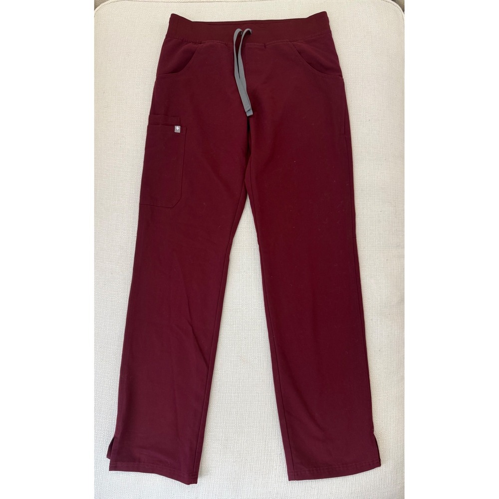 Figs Scrub Pants Womens Small Tall Burgundy Straight Leg Cargo Excellent